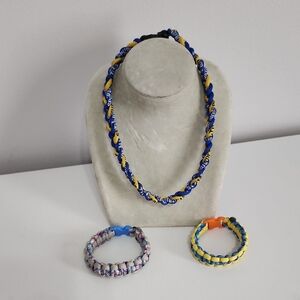 Colorful Braided Jewelry Set - Blue, Yellow, and Pink